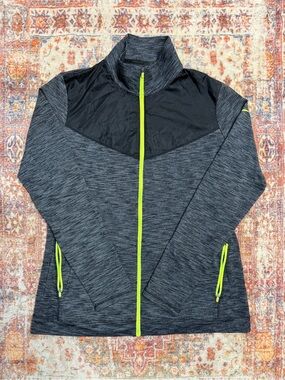 Nike Golf Dri-FIT Full Zip Jacket Heather Gray Black Neon Size XL Athletic